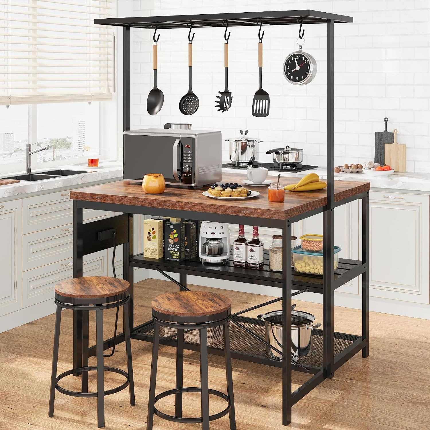 47 in Kitchen Island with Powe - Kitchen Baking Rack 评论和价格