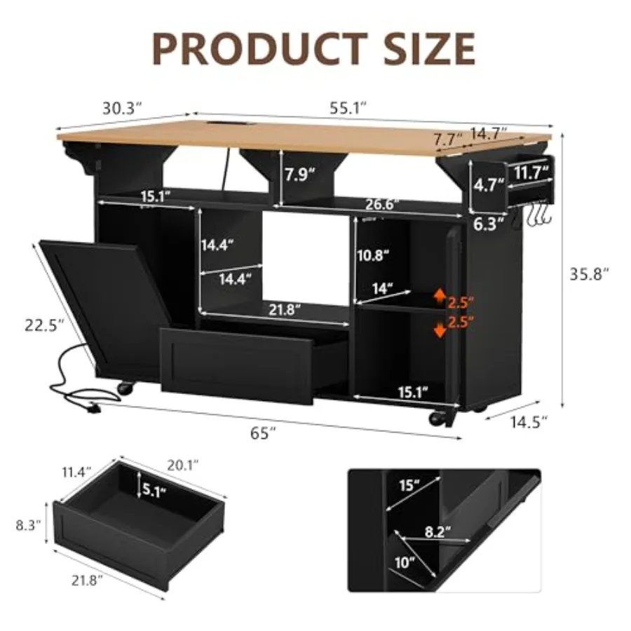 65 Kitchen Island with Drop Le - Kitchen Uncle 评论和价格